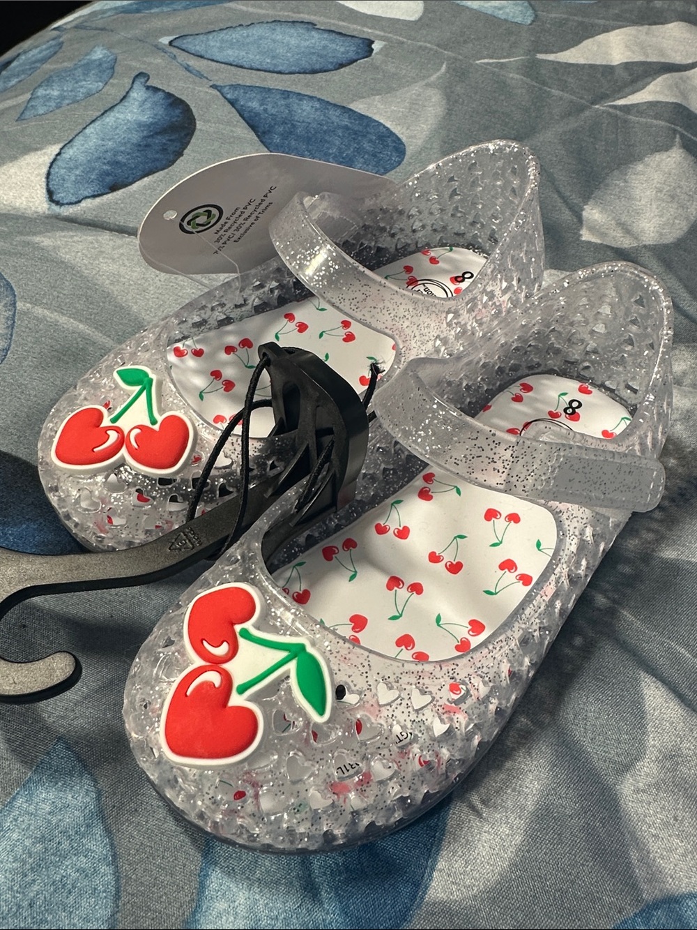 NWT kids wonder nation Clear Jelly Sandals w/Red Cherry Accent Sz 8